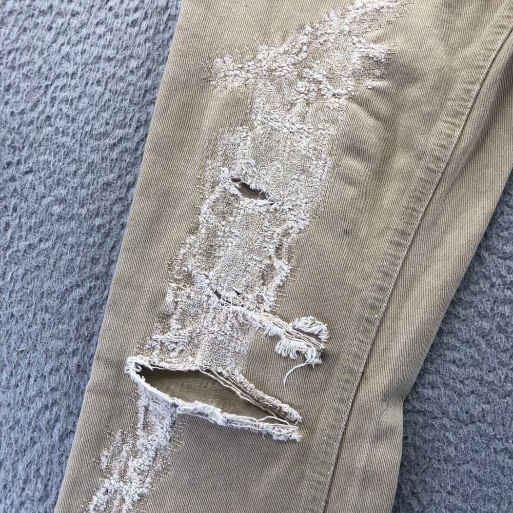 Alexander McQueen Jeans Womens 26 Beige Distressed Straight Leg Made In Italy - Picture 3 of 16